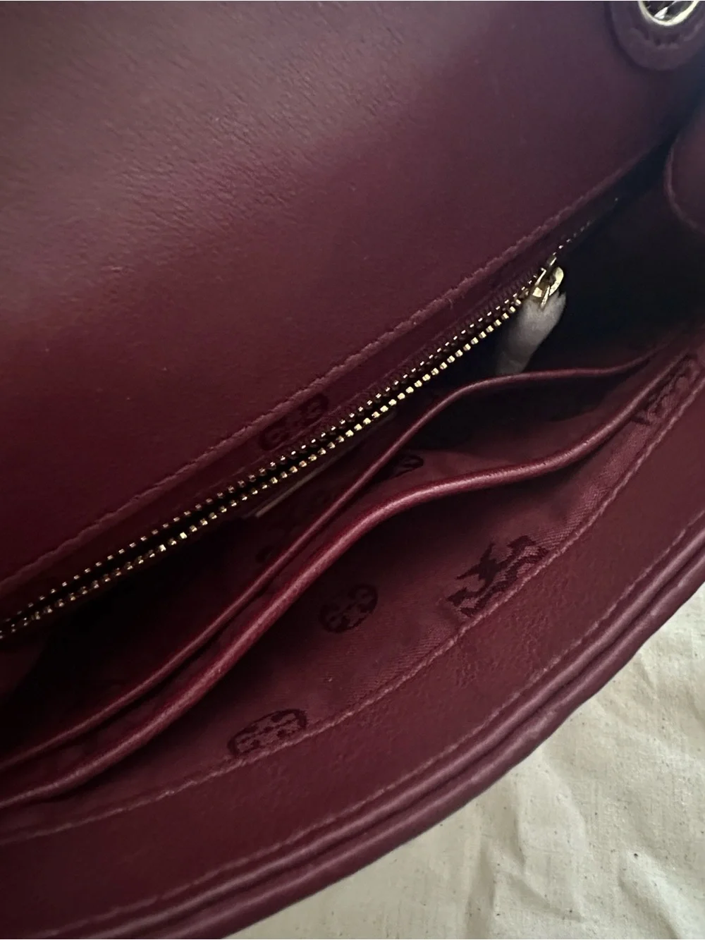 Tory Burch FLEMING Burgundy Tweed Chain-Strap Shoulder Bag